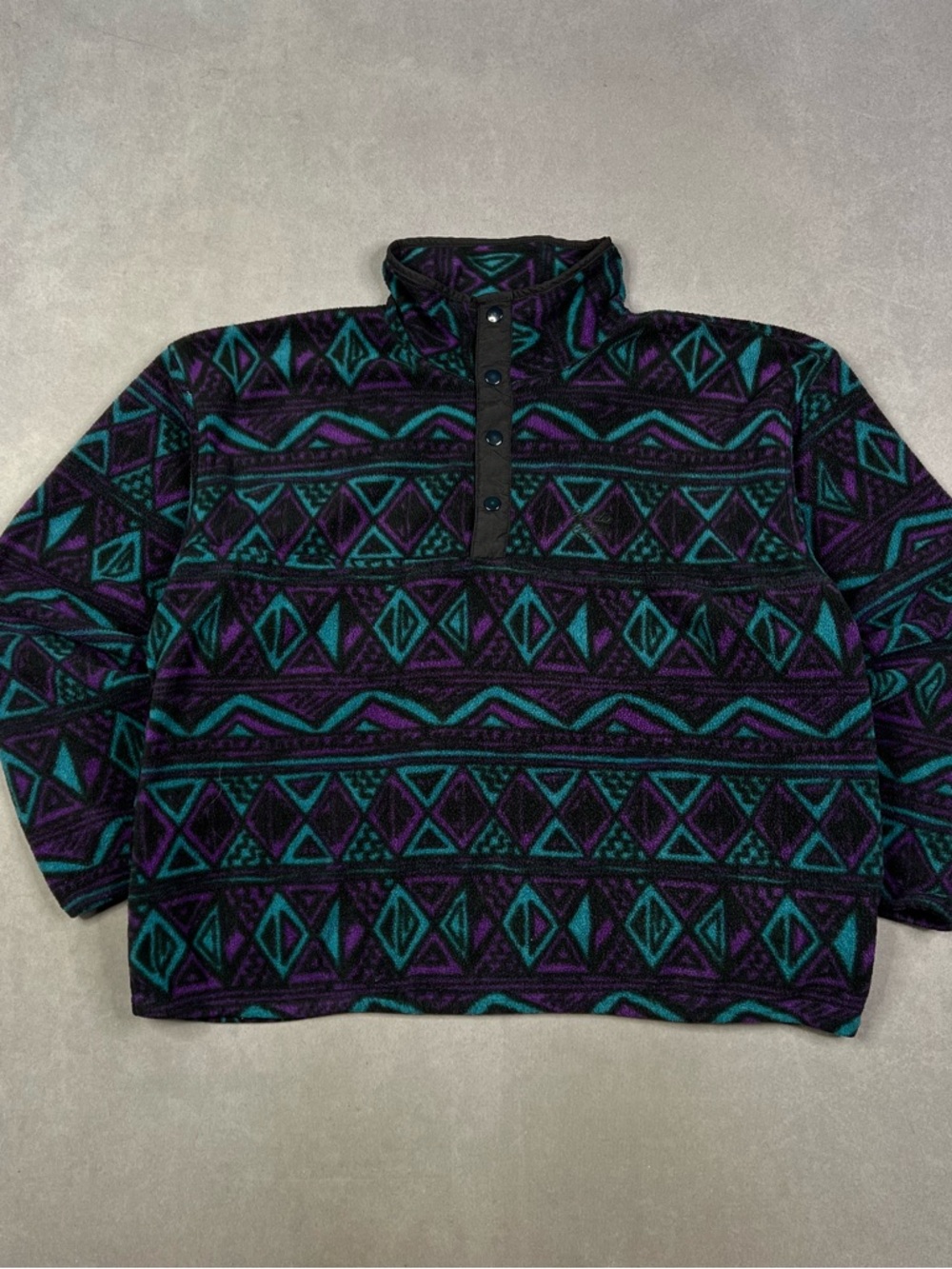 Vintage Purple & Teal Geometric Fleece Pullover